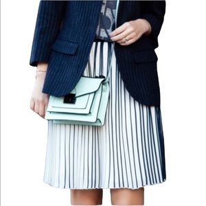 J. Crew White Pleated A-Line Skirt with Navy Stripes